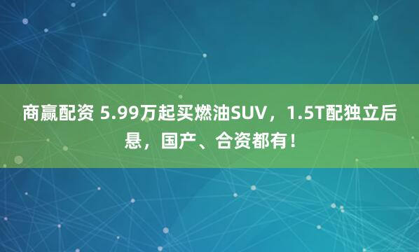 商赢配资 5.99万起买燃油SUV，1.5T配独立后悬，国产、合资都有！
