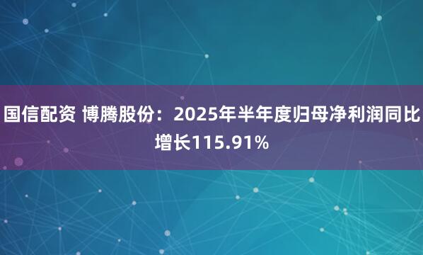 国信配资 博腾股份：2025年半年度归母净利润同比增长115.91%